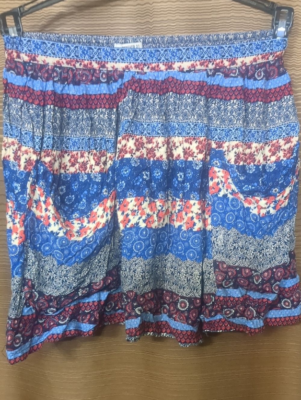 Forever 21 Blue, Red, Cream Patchwork Skirt